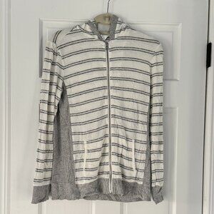 Market & Spruce Striped Zip Up Hoodie Lightweight Cream Gray Size M
